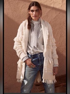 Banana Republic Mesa  Cream Fringe Knit Sweater Cardigan - Women Size M